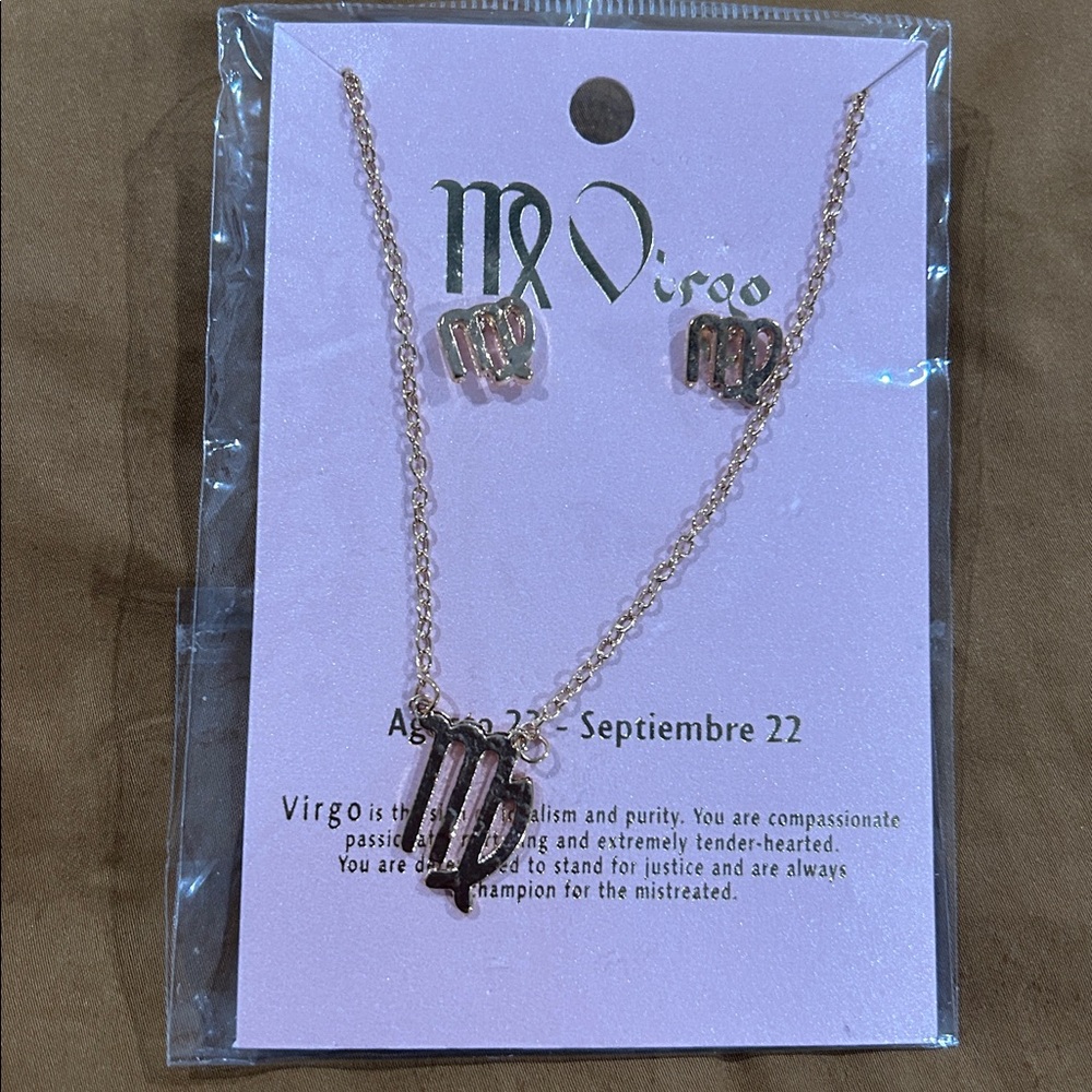 Virgo Zodiac Necklace and Earrings Set